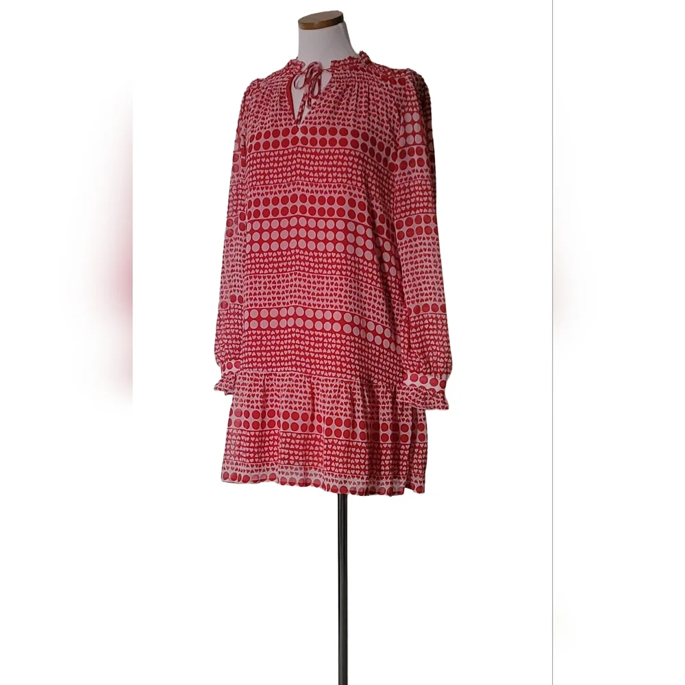 Loft Sheer Heart Ruffled Tunic Date Night Brunch Party Midi Dress
